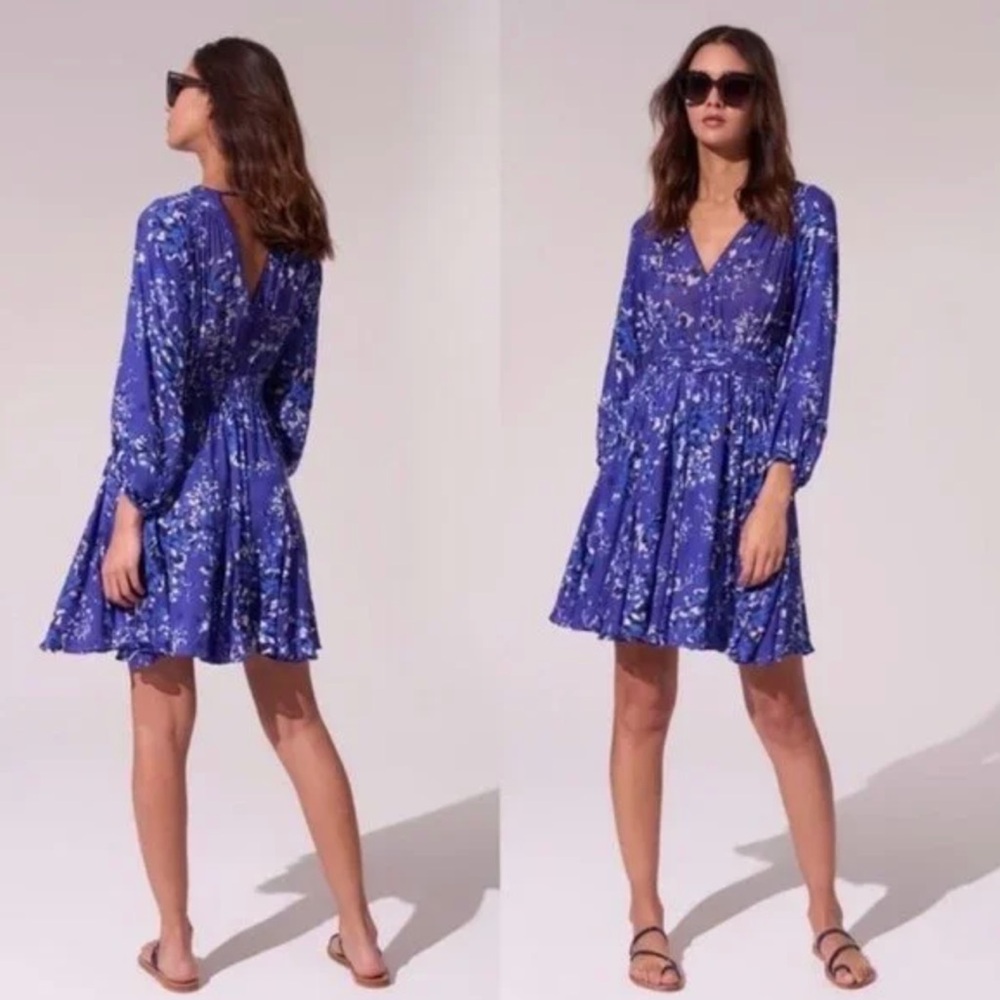 Poupette St Barth Annabelle Mini Dress Blue Pivoine Floral Resortwear